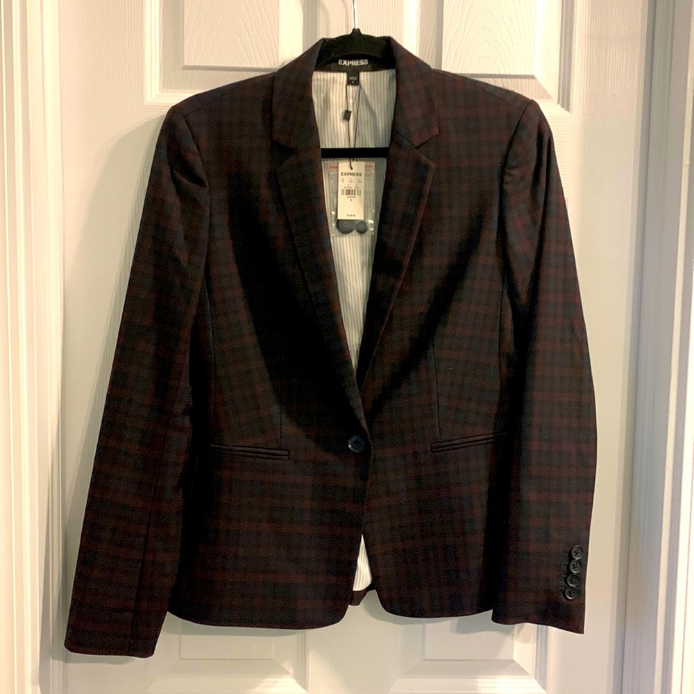 NWT Express plaid blazer - maroon, navy & black - size 6